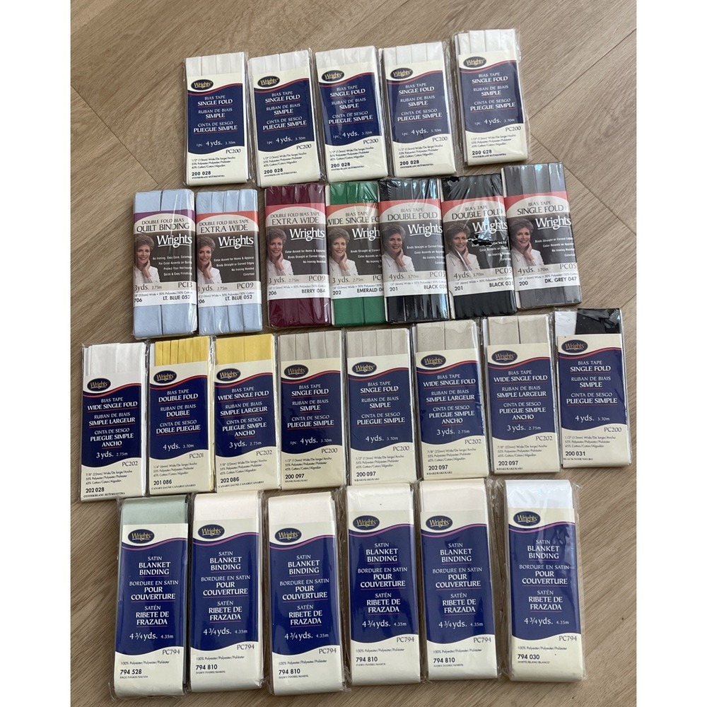 Wrights Bias Tape Single/Double Fold Single /Extra Wide Lot of 26 Multicolor